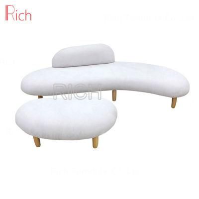 Snow White Fabric Freeform Pebble Chaise Lounge Chair Sofa with Ottoman