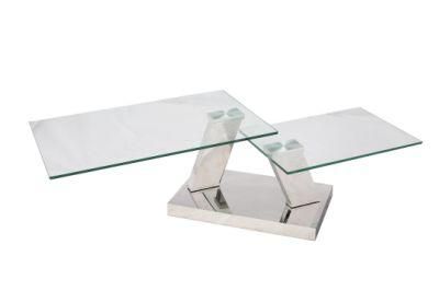 Stainless Steel Folding Coffee Table with Tempered Glass Top for Home Restaurant Furniture