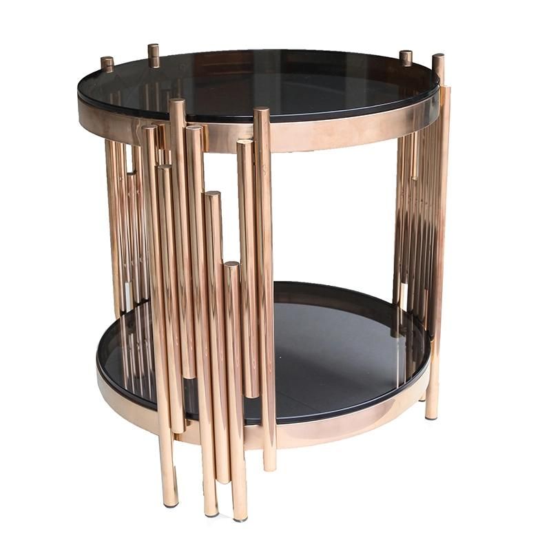 Black Tempered Glass Coffee Table with Rose Gold Frame