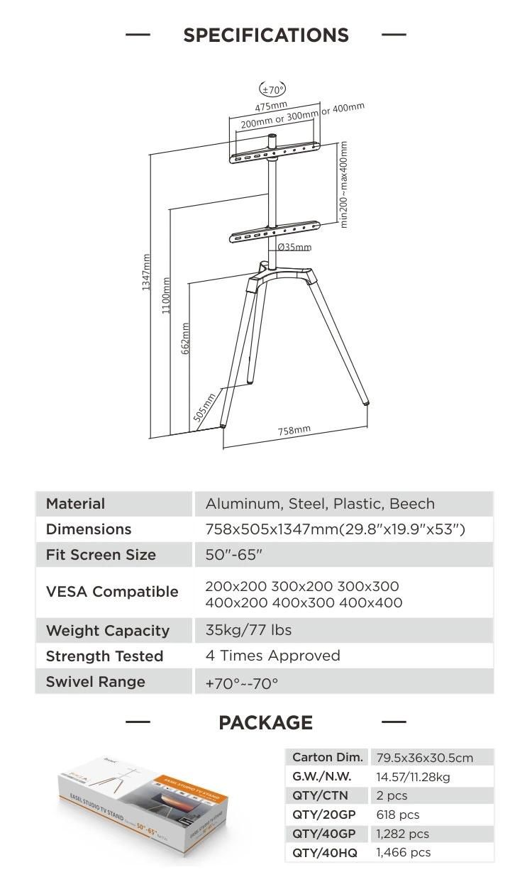 Classic Design Modern Style Home Living Room Furniture Pastel Easel Mobile Artistic Studio TV Floor Tripod Stand