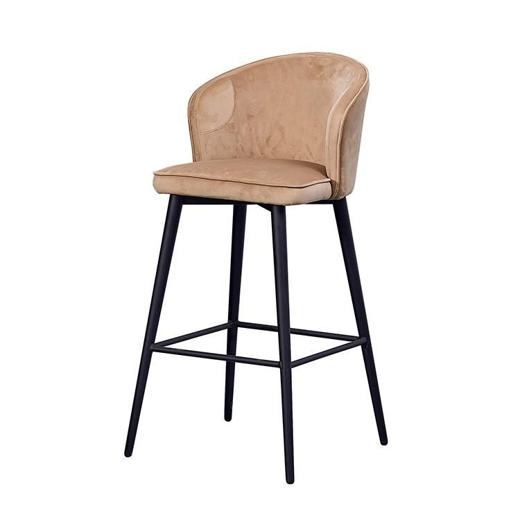 Modern Cheap Velvet High Bar Stool with Black Metal Legs Bar Chair Hotel Club Leisure Armchair