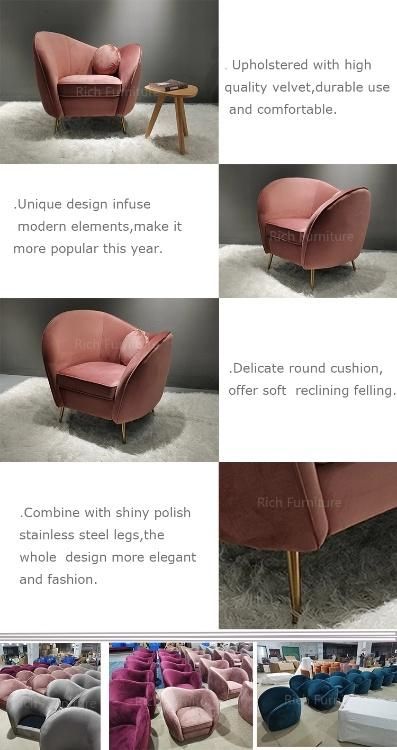 Pink Modern Design Lounge Fabric Velvet Golden Home Furniture Couch Living Room Sofa