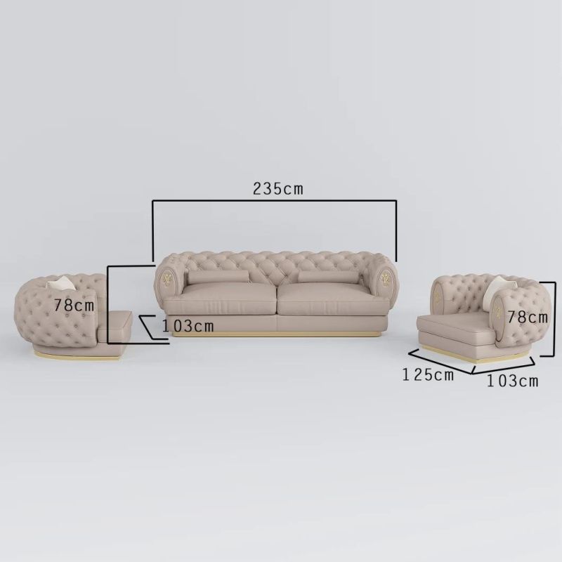 Classic Chesterfiled Wood Home Furniture Modern European Geniue Leather Sectional Sofa with High Quality