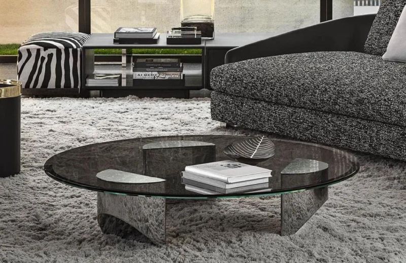 Coffee Table with Tempered Laminated Glass Top and 304 Stainless Steel Plated Titanium Frame