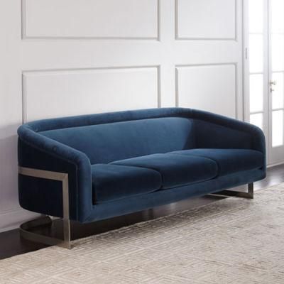 Home Furniture General Use and Living Room Chair Velvet Fabric Metal Sofa Couch with Armrest for Hotel Showroom