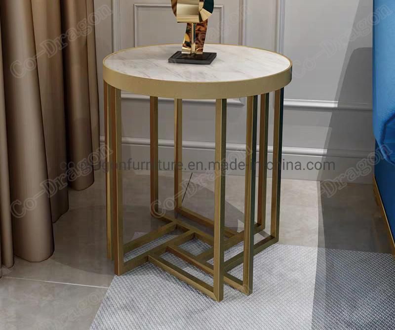 Wholesale Modern Furniture Stainless End Side Table with Marble Top