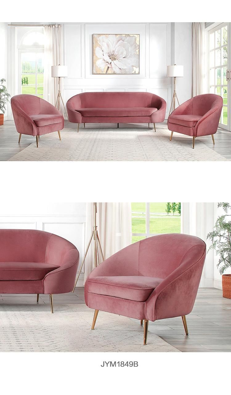 Linsy Nordic Modern Pink Velvet Fabric Curved Sofa Jym1919