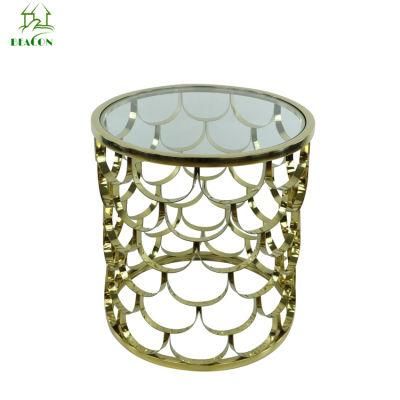 Retro Round Glass Top Coffee Table with Stainless Steel Base