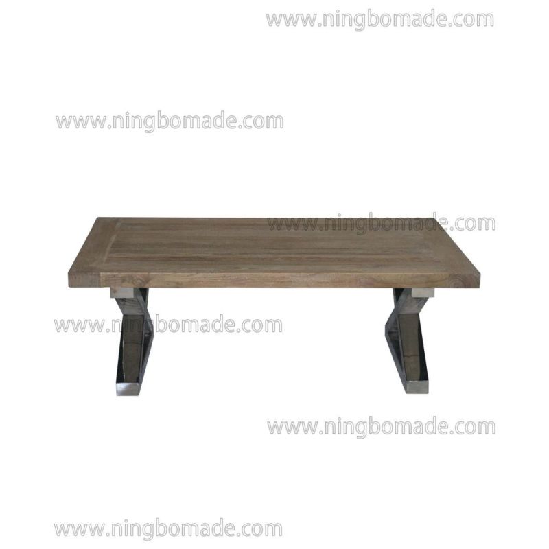 Classic Chic Eco-Friendly Paint Furniture Natural Reclaimed Elm Top Shining Stainless Steel Base Coffee Table