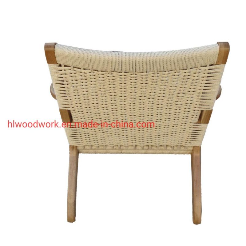 Ash Wood Frame Natural Color Saddle Chair Rope with Arm Leisure Chair