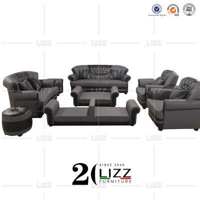 European Luxury Design Chesterfiled Grey Geniue Leather Sofa Set Living Room Home Furniture