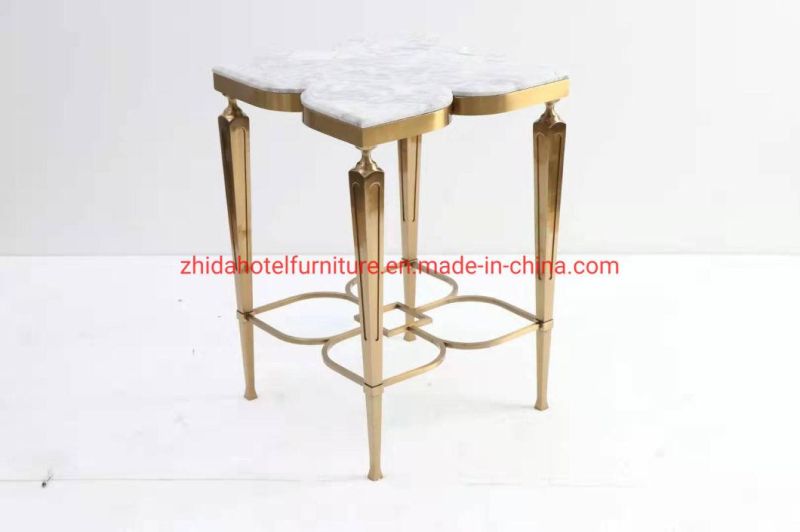 White Marble Top Center Table Gold Stainless Steel Coffee Table