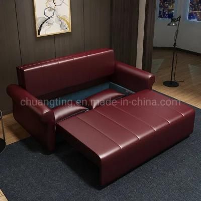 Smart Loveseat Couch Dark Red Color Folding Leather Cover Modern Foldable Floor Sofa Beds Sleeper