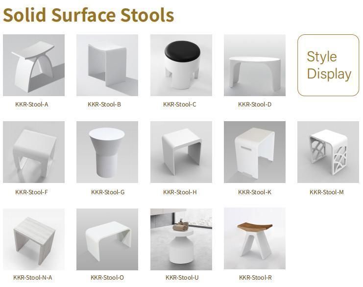 Kkr Solid Surface Resin Stone Artificial Stone Matt White Bathroom Shower Bath Stool 1.4