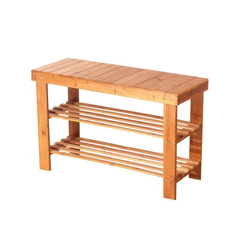 3 Layers Bamboo Bench with Storage Shelf Bathroom Shower Stool Bench