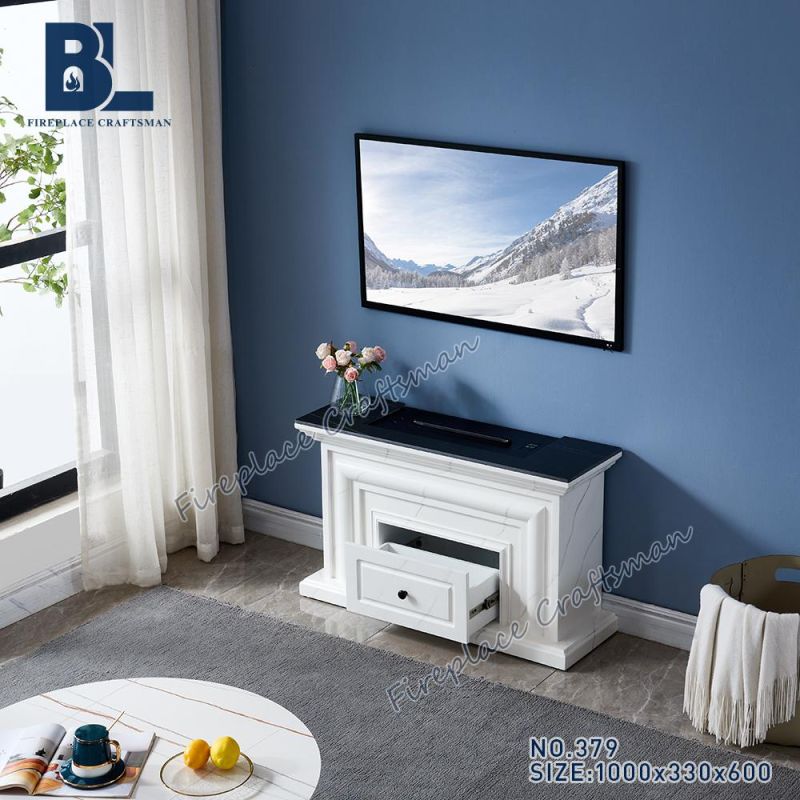 Marble Top White Wooden Mantel Shelf TV Stand with Water Vapor for Home Furniture