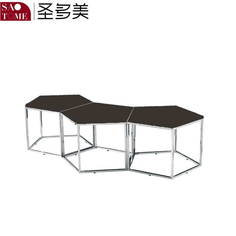 Hot Selling Stainless Steel Black Glass Surface Three Grid End Table