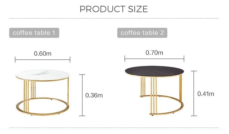 Linsy Luxury Designer Round Black Gold Steel Marble Coffee Table Dz3l