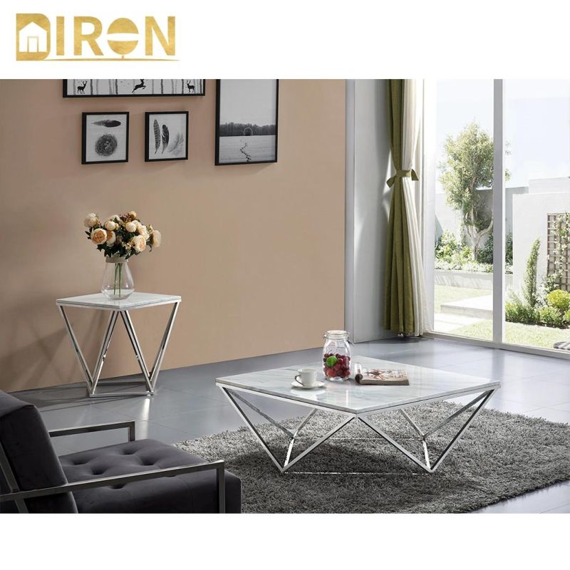 Fashion Modern Furniture Living Room Metal Decoration Square Marble Top Coffee Table