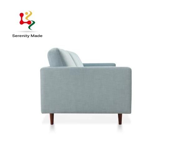 Living Room Furniture Home Set Furniture Blue Fabric Frame Wooden Legs Couch Sofa