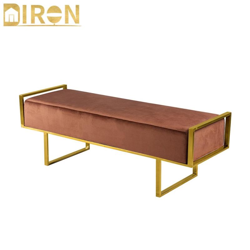 Popular Design Home Furniture Stainless Steel Frame Sofa Bench Large Bed Bench Ottoman