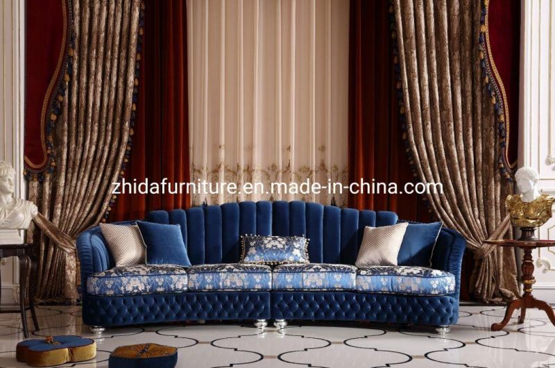 Luxury Big Size Living Room Furniture Navy Blue Velvet Villa Sofa