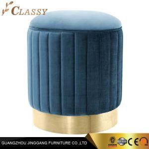 Modern Quality Round Velvet Ottoman with Golden Stainless Steel Base