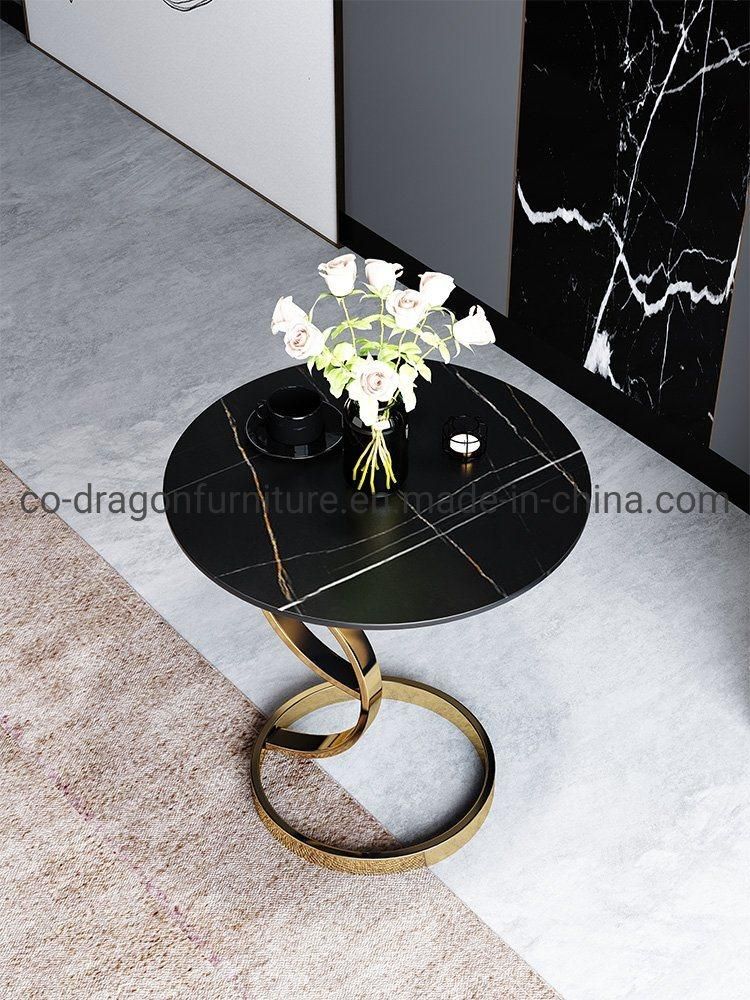 Modern Home Furniture Round Side Table with Rock Plate Top