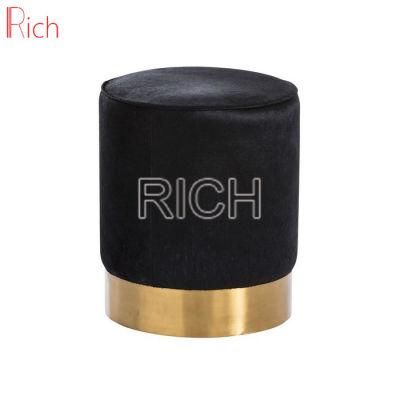 Colorful Round Velvet Bar Footstool with Golden Base Ottoman Pouf