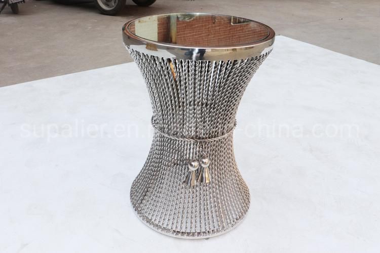 Latest Rattan Design Hotel Steel Side Table with Mirror Glass