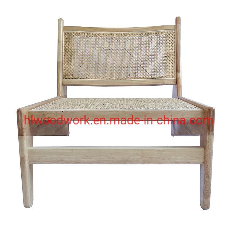 Rattan Leisure Chair Rubber Wood Frame Natural Color Living Room Chair