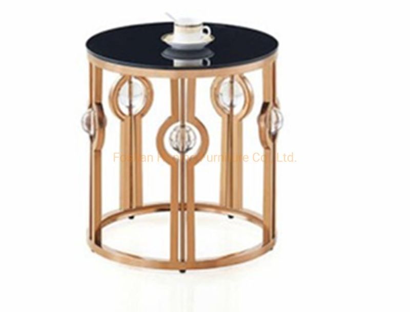 Elegant Home Office Furniture Side Round Table Glass Stainless Steel Coffee Tea Table