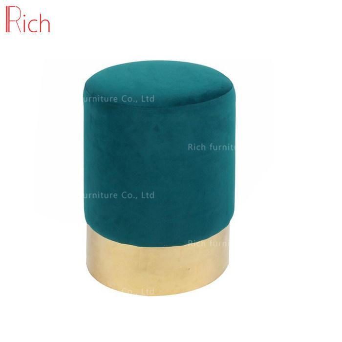 Colorful Round Velvet Bar Footstool with Golden Base Ottoman Pouf