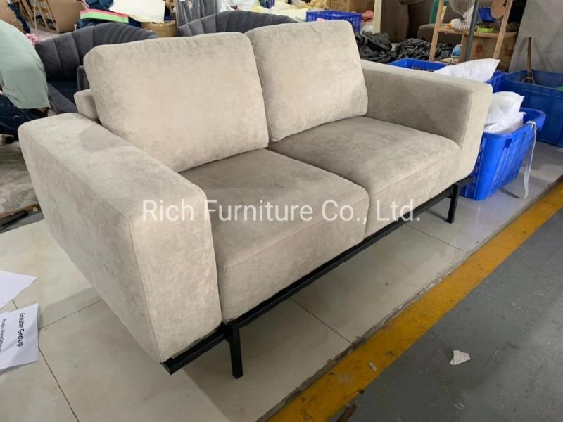 Living Room Furniture Washed Grey Cotton Modern Lounge 3 Seater Sofa Velvet