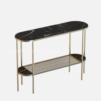 Double Layer Console Table with Metal Marble Tops