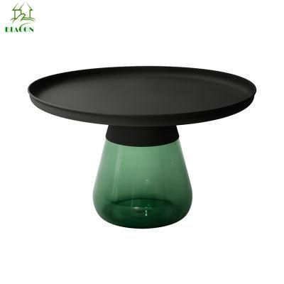 Living Room Metal Top Color Glass Base Side Table