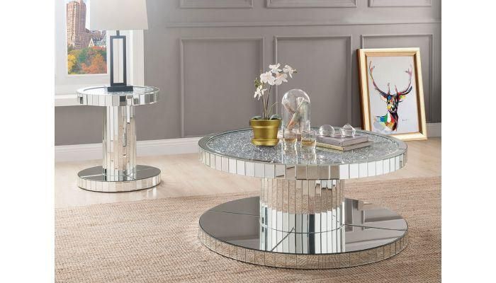 Crushed Diamond Vintage Furniture Wood Mirrored Glass Center Coffee Table Silver Table for Living Room and Hotel