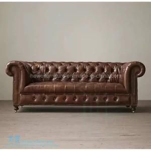 American Vintage Style Living Room Leather Sofa (HW-6713S)