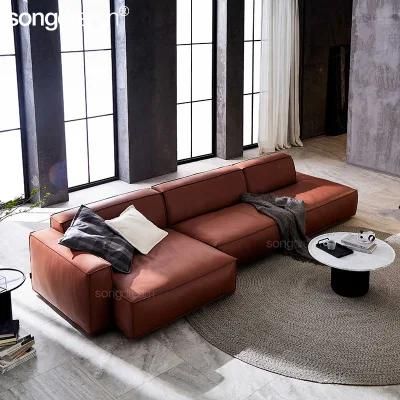 Modular Latex and Goose Down Composite Filling Sectional Leather Sofa for Home Decoration