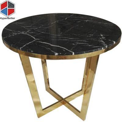 Wholesale Round Marble Coffee Table Gold and Black Top Golden Stainless Steel Base