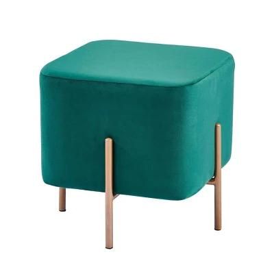 Living Room Furniture Square Golden Legs Velvet Ottoman Stool