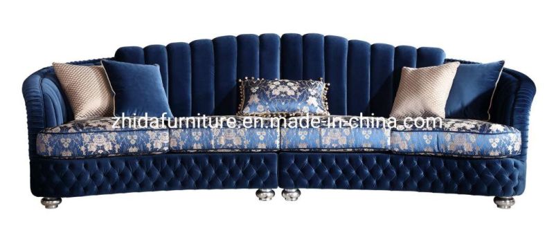 Luxury Big Size Living Room Furniture Navy Blue Velvet Villa Sofa