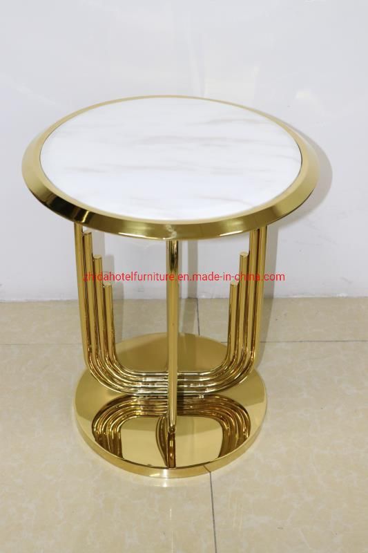 Marble Metal Furniture Modern Glass Mirrored Gold Coffee Table Set