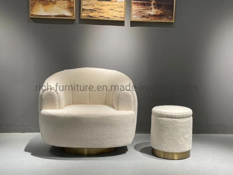 Bedroom White Teddy Fabric Storage Stool Box Small Soft Gold Base Modern Foot Stool Hotel Luxury Round Storage Box Ottoman Bed Side Stool