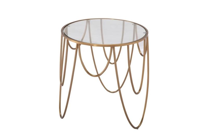 Modern Round Glass and Gold Coffee Table with Stainless Steel Frame