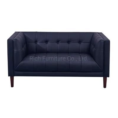 Home Furniture Dark Blue PU Leather Office 2 Seats Loveseat Kubus Couch Living Room Sofa