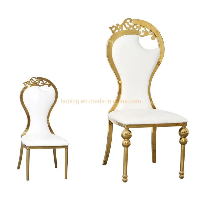 Modern Crown Deco Metal Stainless Steel Round Back White Wedding Chair for Childern