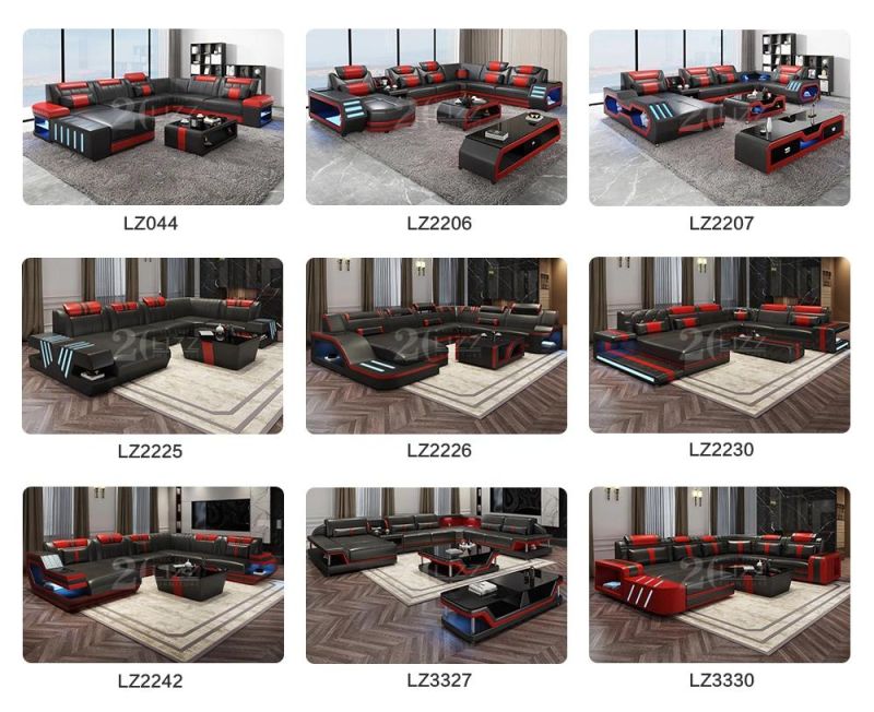 Modern Design Leather Couch Sectional Living Room Sofa Set Furniture with LED