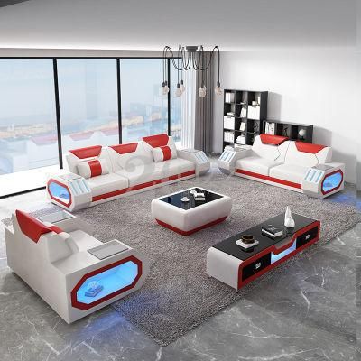 New Modern Style Smart Home Furniture Set LED Living Room Leather Sofa