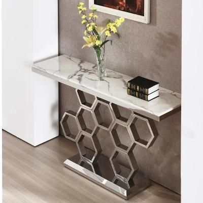 Yuhai Latest New Design Nordic Style Wrought Stainless Steel Legs White Black Marble Top Gold Frame Legs Console Tables